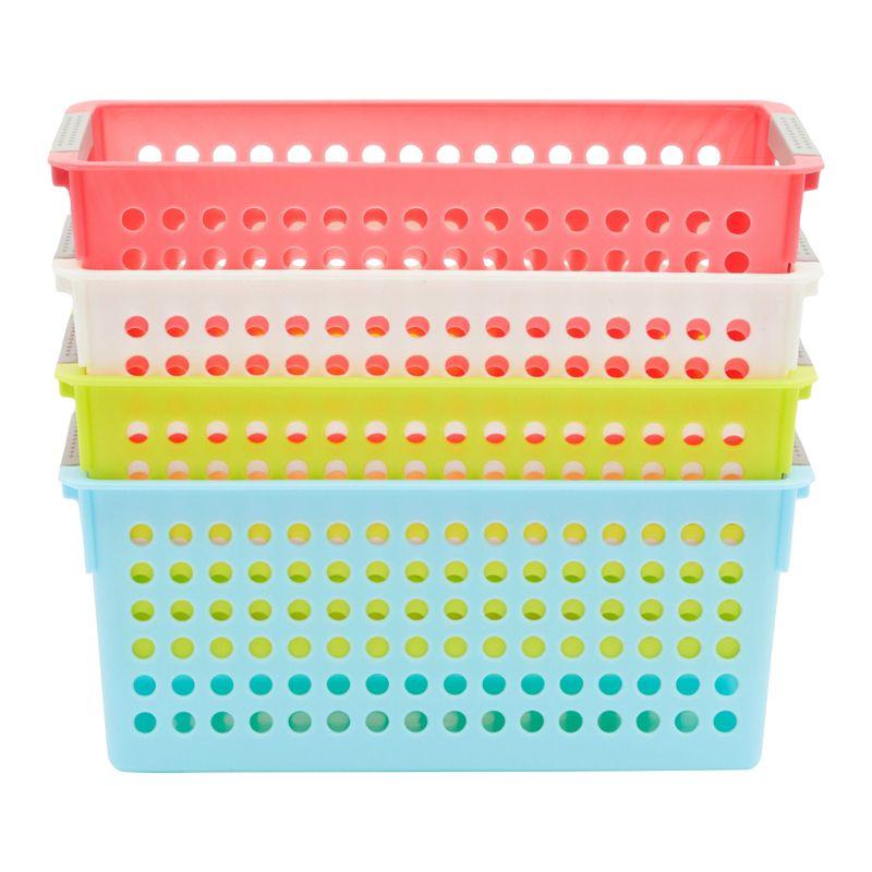 Farmlyn Creek 4 Pack Plastic Storage Baskets Bins with Handles for Shelves, Closet Organizer, 4 Colors