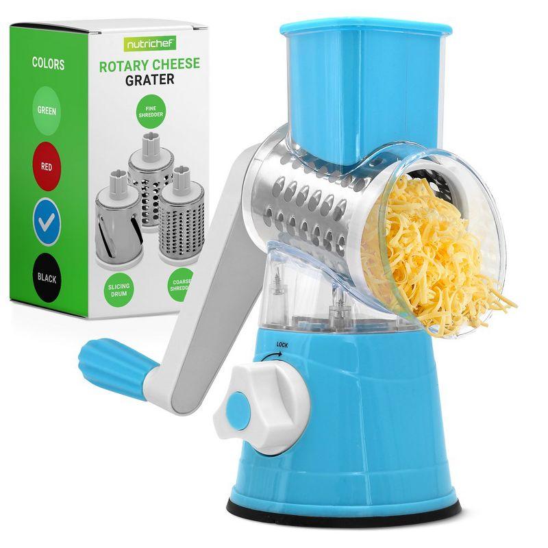 Blue Rotary Cheese Grater with Stainless Steel Blades