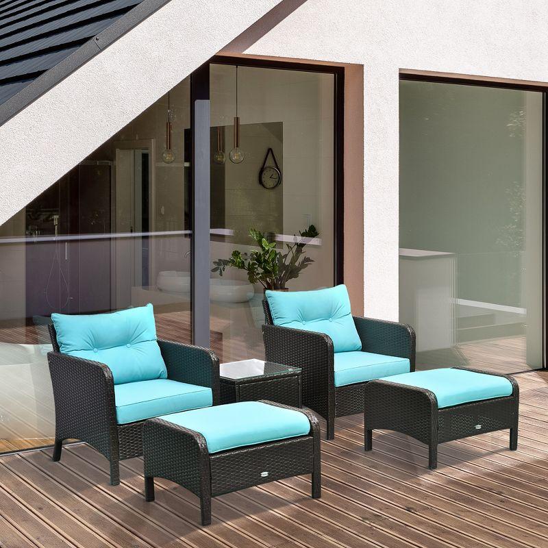 Light Blue Rattan Wicker Outdoor Patio Conversation Set with Cushions