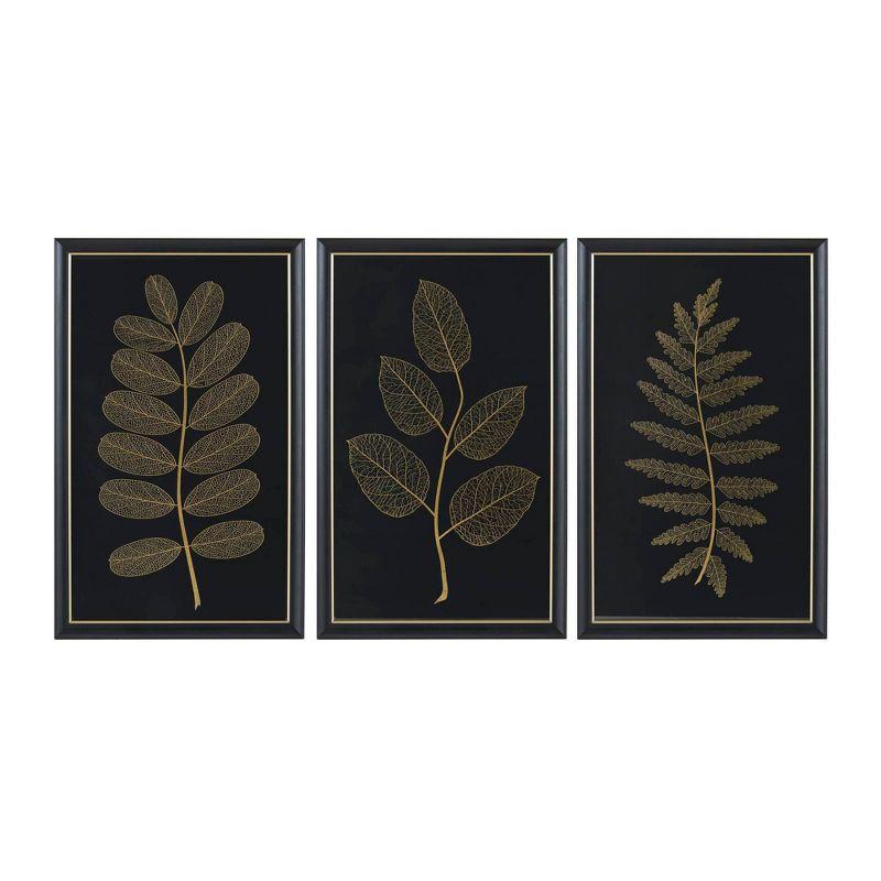 Gilded Nature Gold Metallic Leaf Glass Framed Wall Art Set