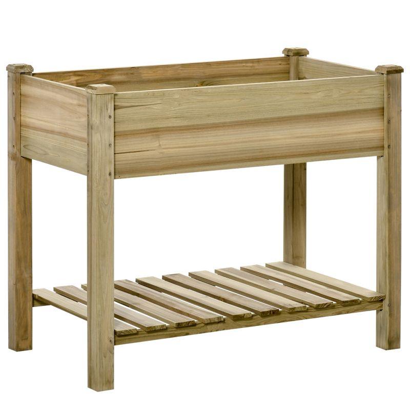 Outsunny Elevated Fir Wood Planter Box with Storage Shelf