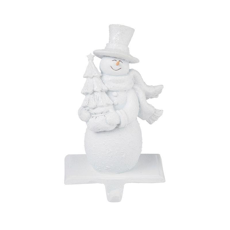 White Resin Snowman with Christmas Tree Stocking Holder