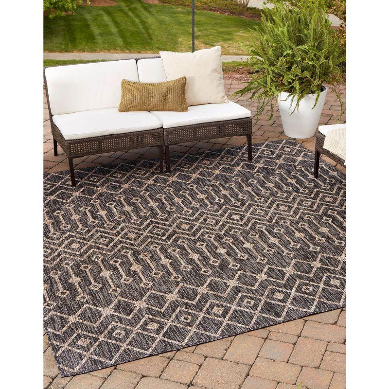 Charcoal Gray Trellis 5'3" Square Synthetic Outdoor Rug