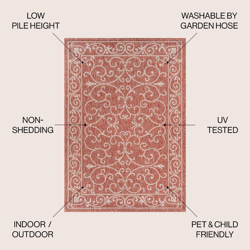 4'x6' Charleston Vintage Filigree Textured Weave Indoor/Outdoor Area Rug, Red/Beige - JONATHAN Y