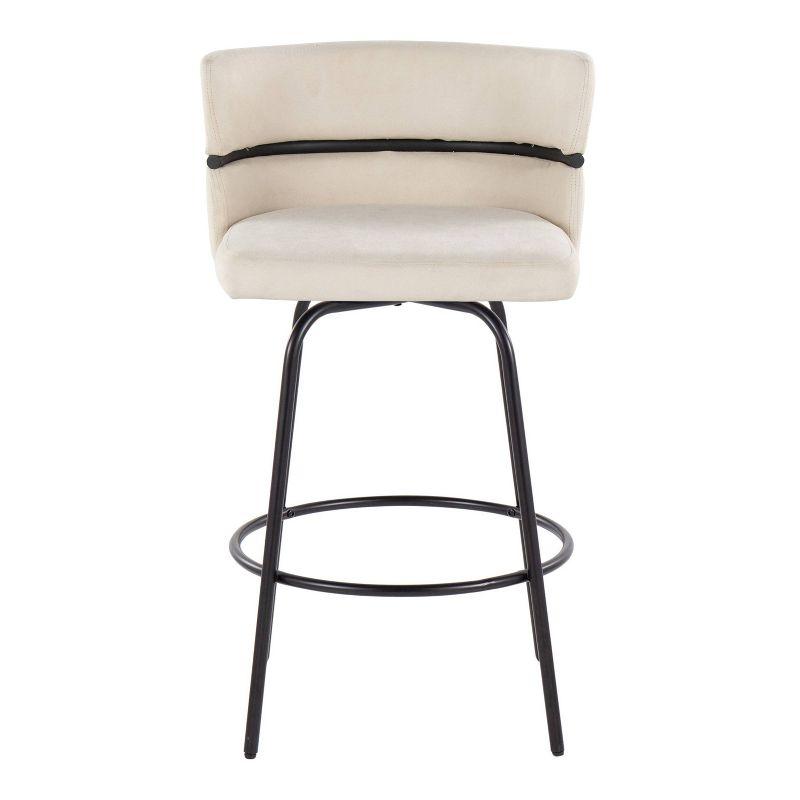 LumiSource Set of 2 Cinch-Claire Counter Height Barstools Black/Cream: Upholstered Swivel Seats, Metal Frame