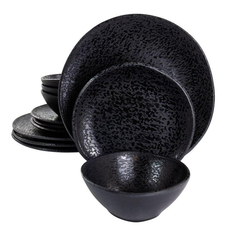 Yoko Black Melamine 12-Piece Round Dinnerware Set