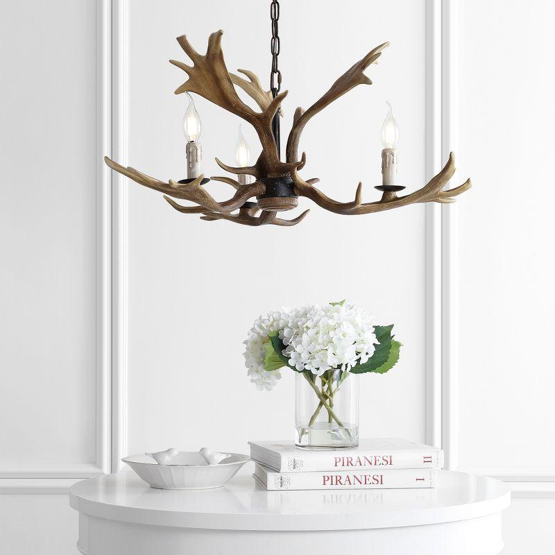 JONATHAN Y Speller 27" Adjustable Resin Antler 3-Light LED Chandelier, Brown