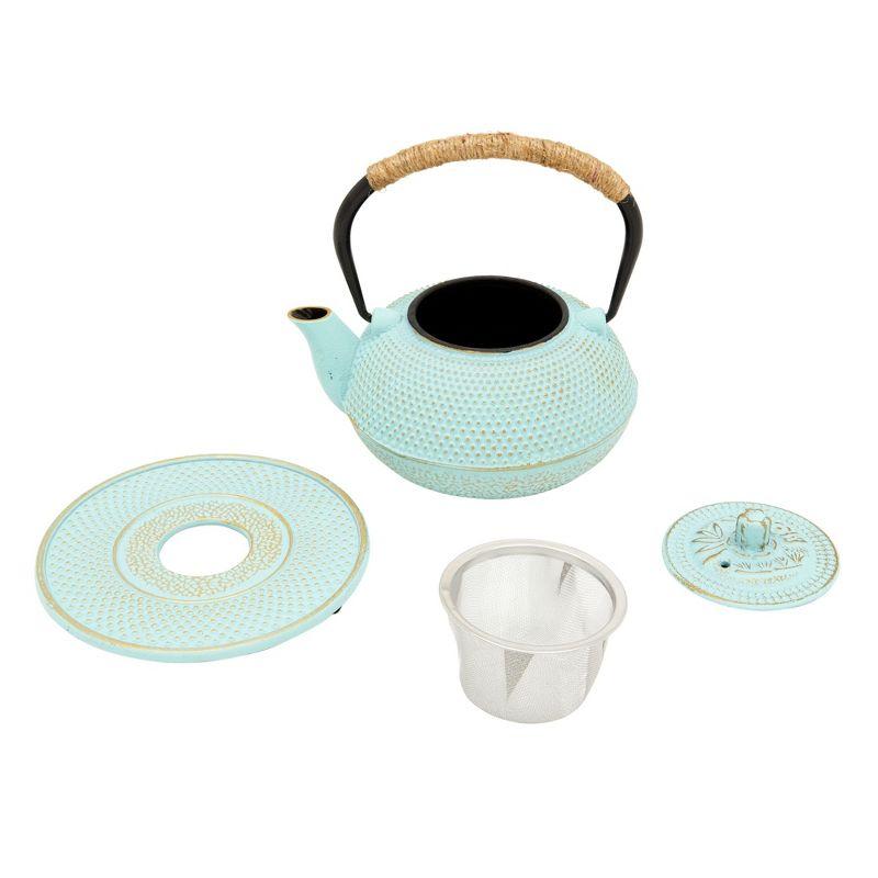 Juvale Cast Iron Teapot with Infuser - Japanese Tea Kettle, Loose Leaf Tetsubin with Trivet (Green, 3 Pcs, holds 18 oz,500 ml)