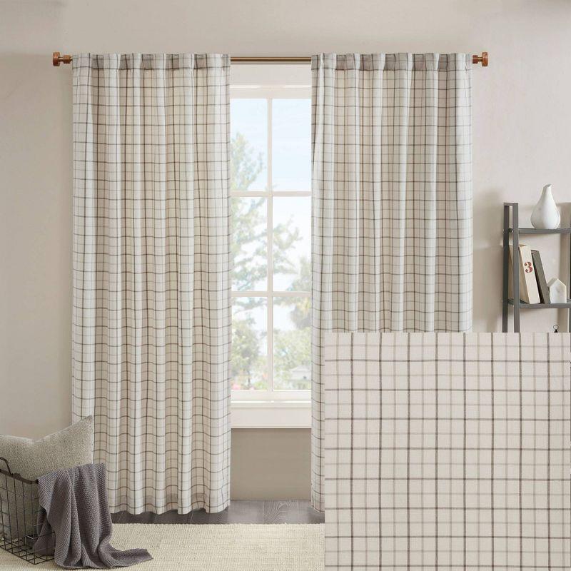 Anaheim Woven Plaid Room Darkening Thermal Fleece Lined Single Curtain Panel