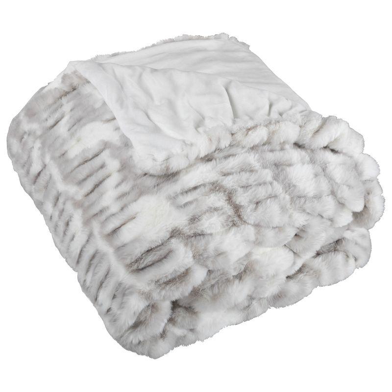 Oversized Ruched Faux Fur Blanket - 60x80-Inch Jacquard Faux Fur Queen-Size Throw for Sofas and Beds - Luxurious Bedding by Lavish Home