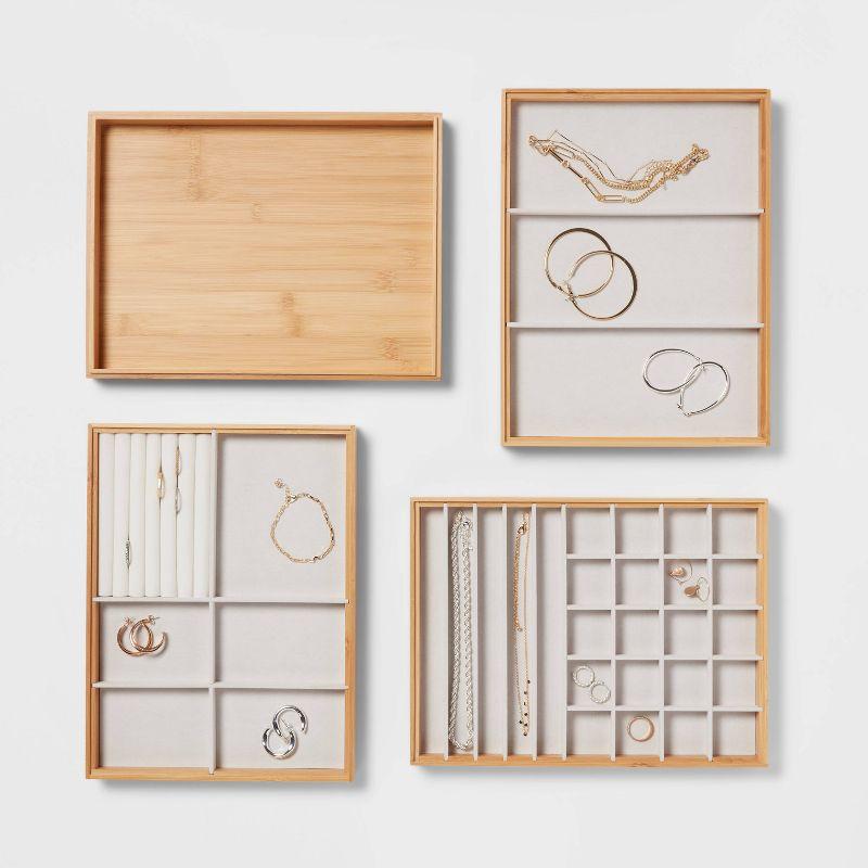 9"x12" Stackable Bamboo Accessory Tray Set with Lid - Brightroom™: Jewelry Organizer, Divided Storage, Light Brown