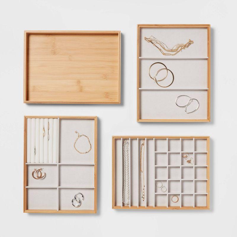 Stackable Bamboo Jewelry and Accessory Tray with Lid