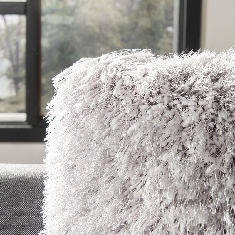 Shag Modish Metallic Pillow - Metallic Silver - 14"X24" - Safavieh