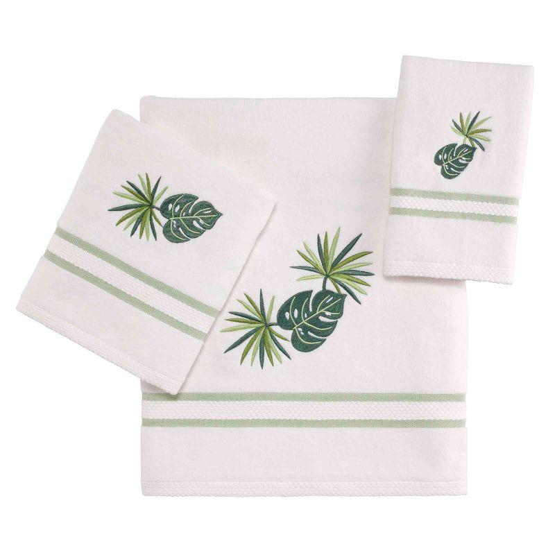 White Cotton Tropical Leaf Embroidered Towel Set