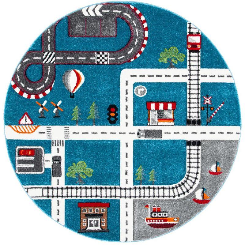 Carousel Kids  CRK192 Loomed Indoor Area Rug - Turquoise/Ivory - 4'x4' Round - Safavieh