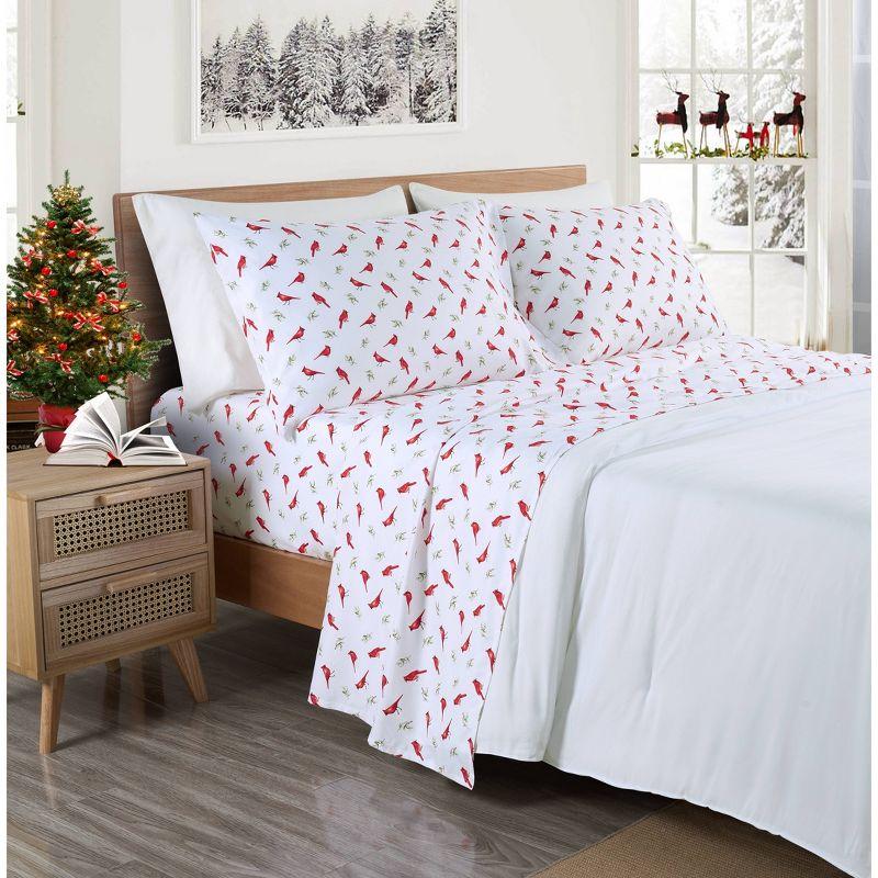 Snow Birds White Microfiber Queen Sheet Set