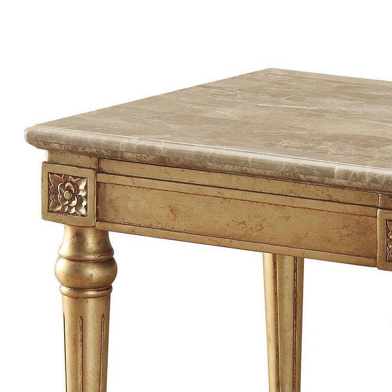 26" Daesha Coffee Table Marble/Antique Gold - Acme Furniture: Carved Floral, Turned Legs