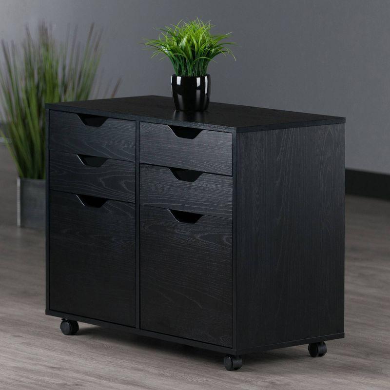 Contemporary Black Composite Wood Mobile Storage Cabinet with 4 Drawers