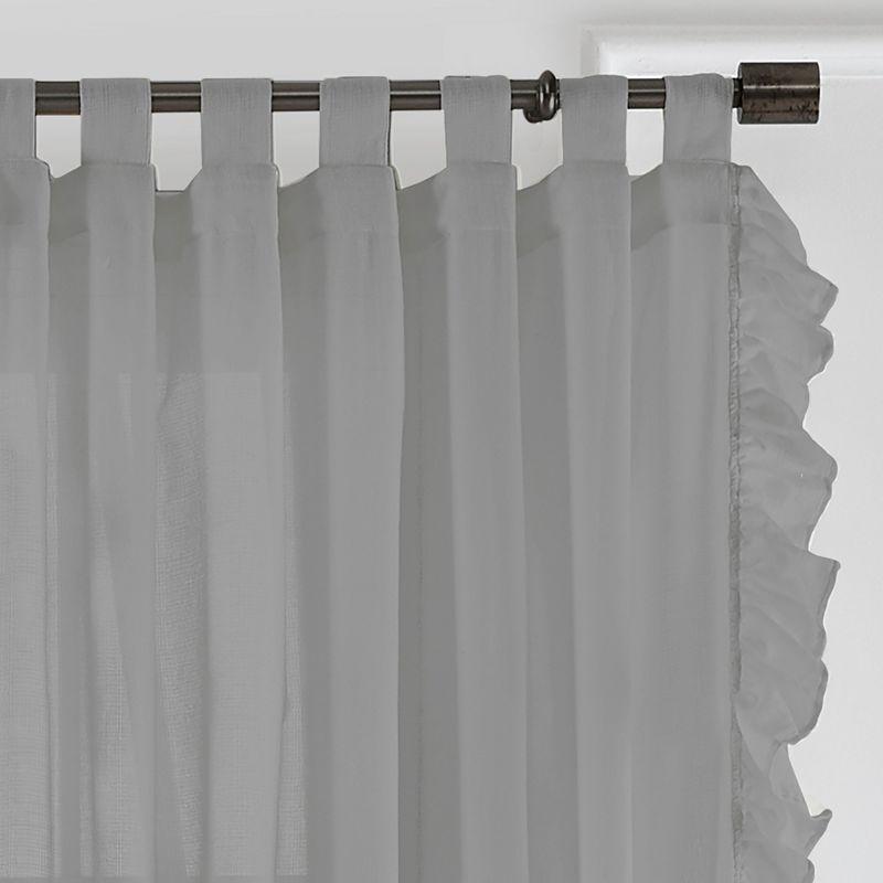 Charcoal Cotton Tab-Top Sheer Ruffle Window Curtain Panel