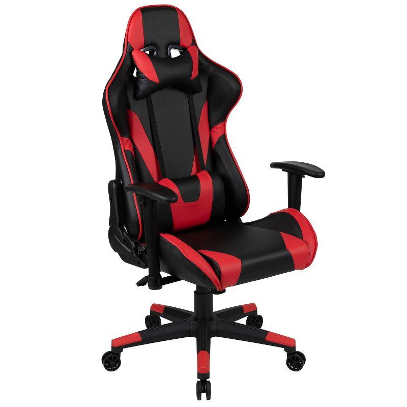BlackArc High Back Reclining Gaming Chair in Black & Red Faux Leather -Height Adjustable Arms - Headrest & Lumbar Support Pillows