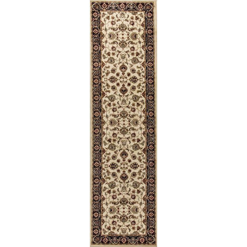 Ivory Floral Oriental Runner Rug with Black Border