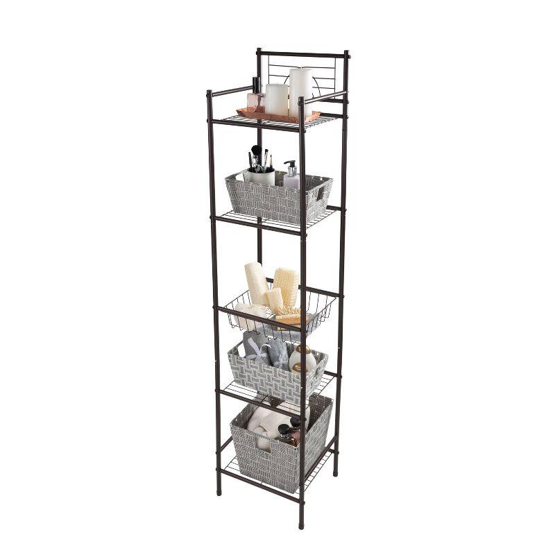 5 Tier Freestanding Bathroom Storage Shelves Brown - Bath Bliss: Iron Frame, Universal Organizer, 54.5" Height