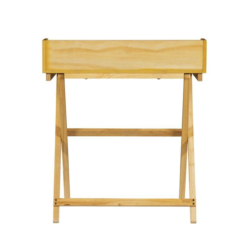 Sleek Natural Finish Foldable Writing Desk with Storage Drawer