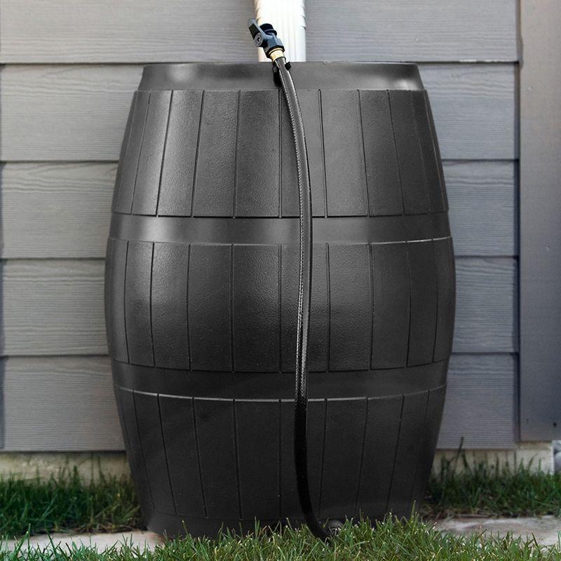 FCMP Outdoor RC4000-BLK 50 Gallon Flat Back Outdoor Home Rain Catcher Water Storage Collection Barrel for Watering Outdoor Plants and Gardens, Black