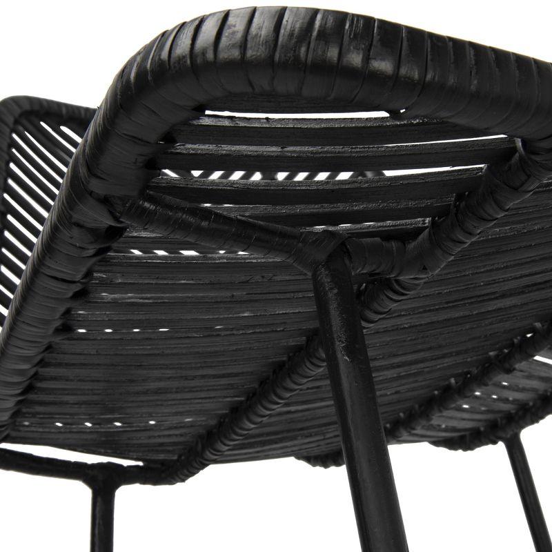 Storied Home Rattan Bar Stool Black: Wrought Iron Frame, Fixed Height, Spot Clean, Adult Use