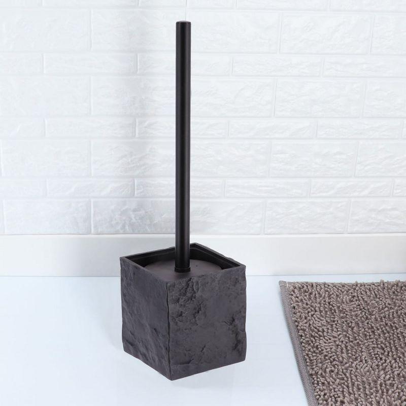 Evideco French Home Goods Black Stone Effect Square Toilet Brush and Holder Set
