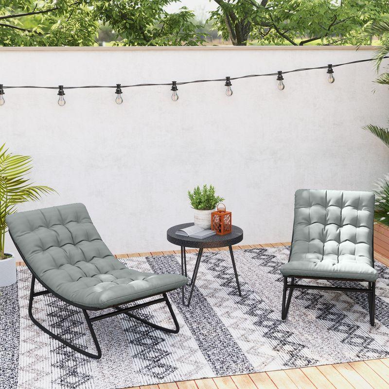Outsunny 2 Pieces Outdoor Rocking Chairs with Thick Cushions, Outdoor Patio Rocker Set with Mesh Deep Seats, Steel Frame for Indoor, Porch, Dark Gray