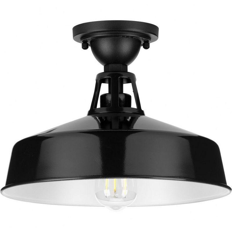 Progress Lighting Cedar Springs 1-Light Ceiling Light, Black, White Shade