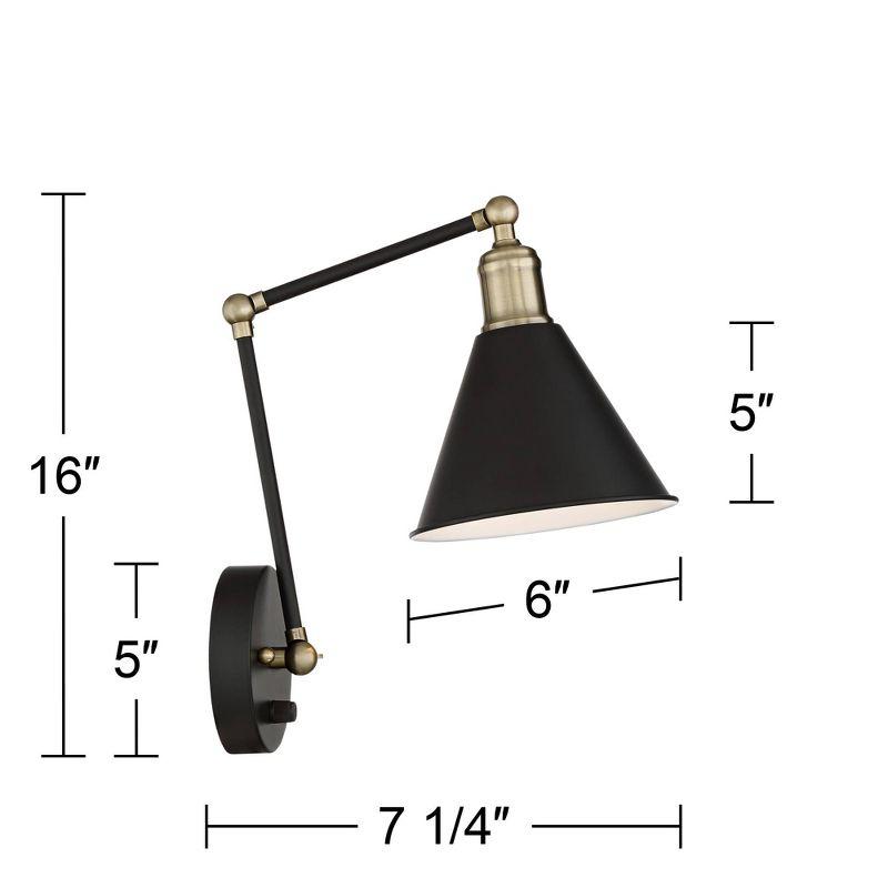 360 Lighting Wray Modern Wall Lamp Set of 2 Black Brass Plug-in 6" Light Fixture Up Down Adjustable Cone Shade for Bedroom Reading Living Room Hallway