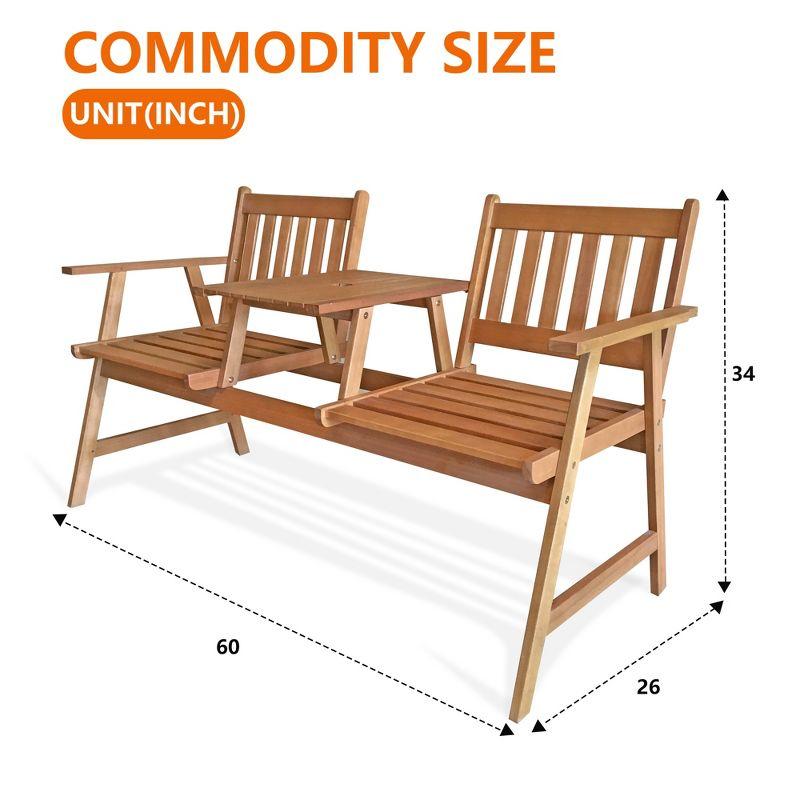 FDW Patio Bench Wood Garden Bench Park Bench Acacia Wood with Table for Pool Beach Backyard Balcony Porch Deck Garden Wooden Furniture(Nature)