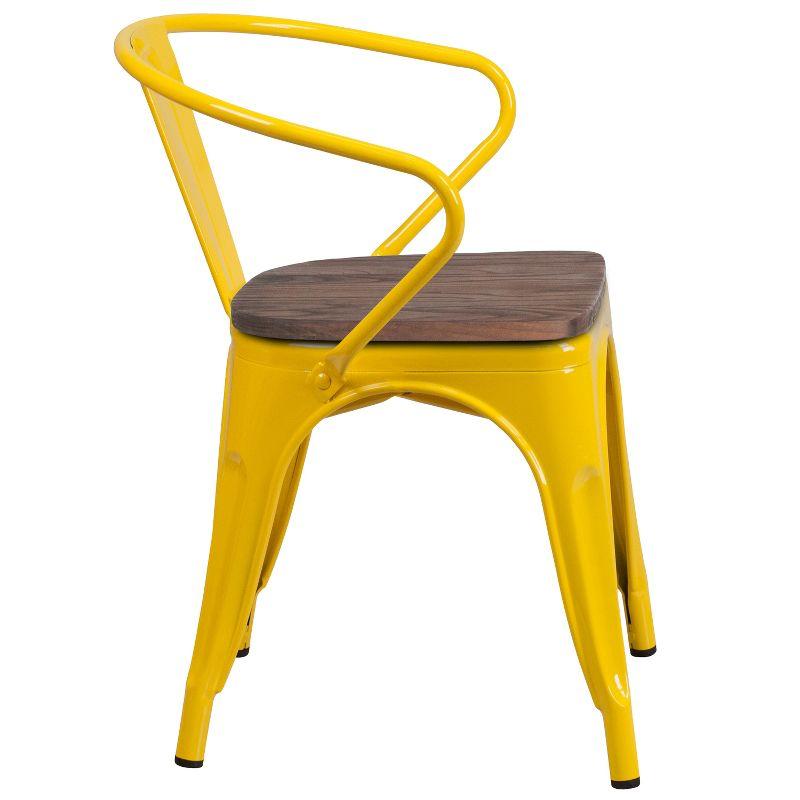 Flash Furniture Yellow Metal Chair with Wood Seat and Arms