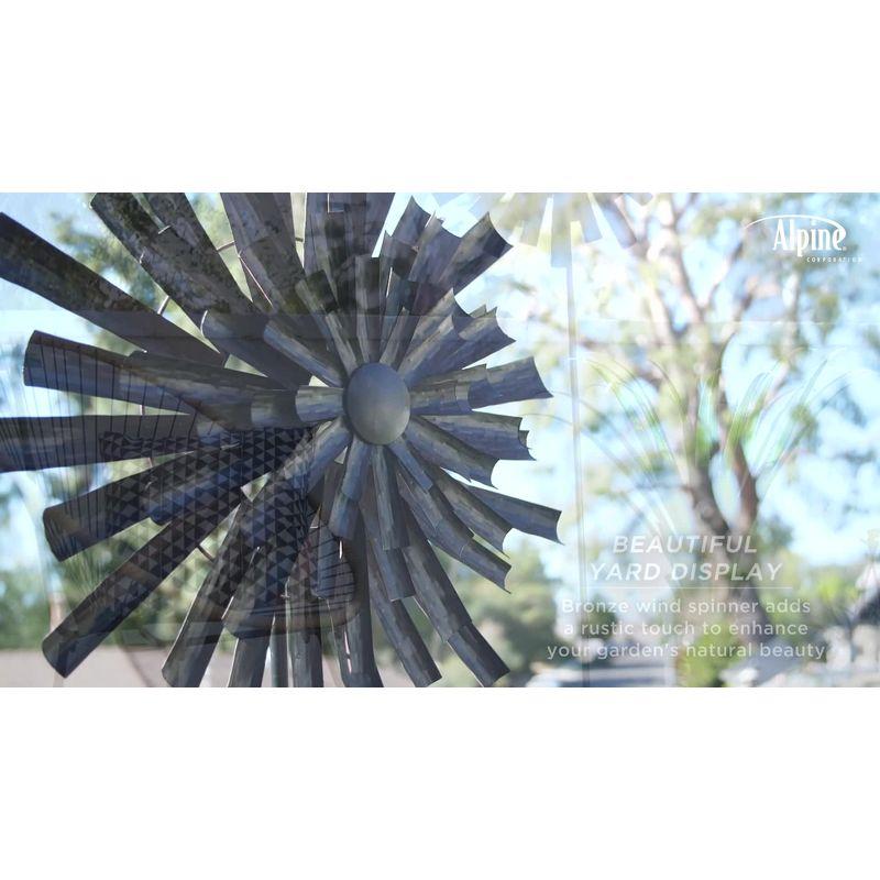 Floral Kinetic Wind Spinner Stake Bronze - Alpine Corporation: Abstract Flower Design, Iron Construction, 81" Tall