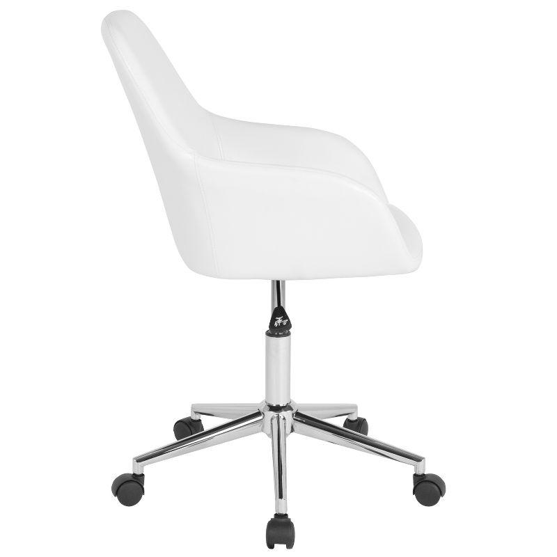 Luxurious White LeatherSoft Home Office Bucket Chair with Chrome Swivel Base