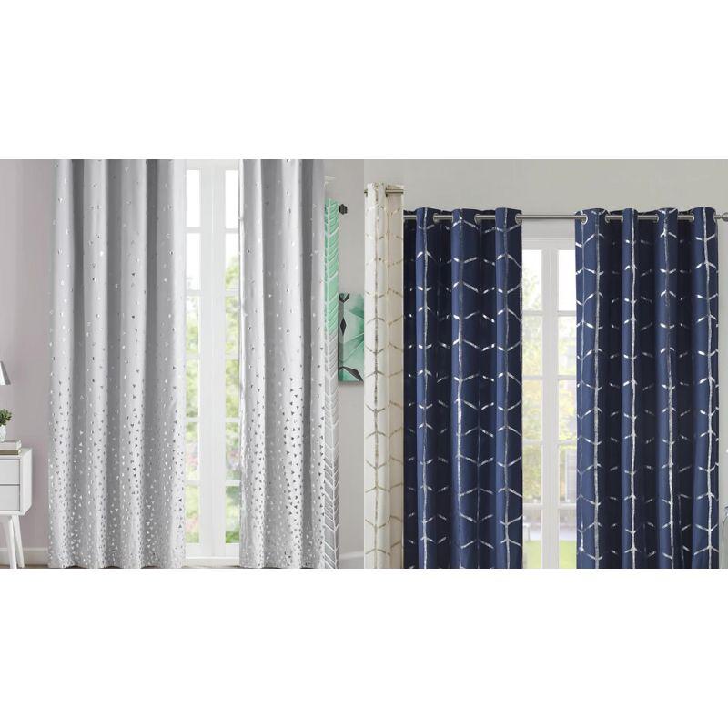 63"x50" Arielle Total Blackout Metallic Printed Curtain Panel Navy: Intelligent Design, Geometric Grommet Top, Energy Efficient