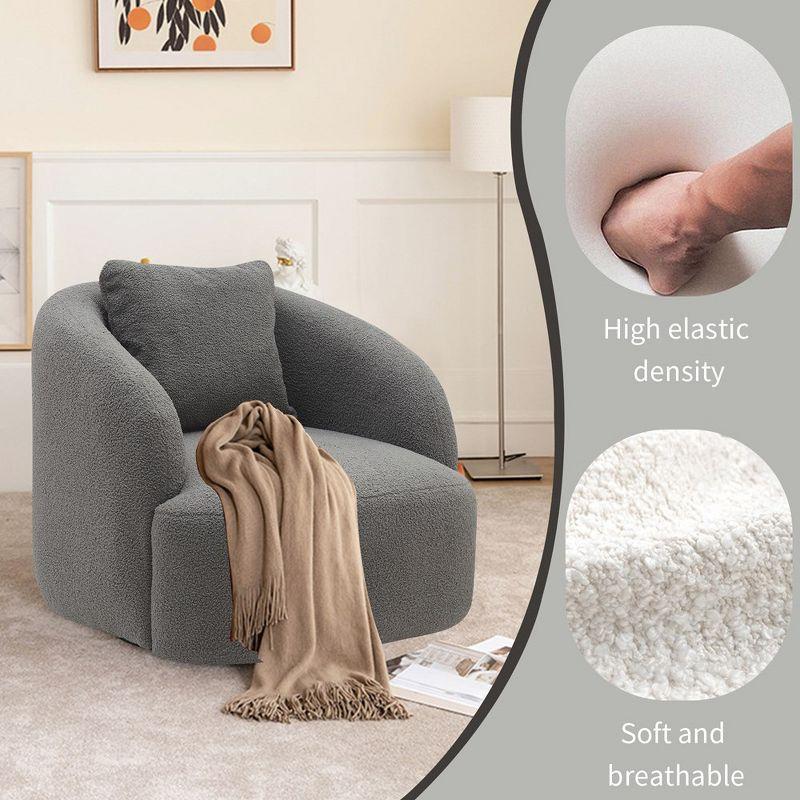 Soft Boucle Upholstered Swivel Accent Barrel Chair Wide Seat Round Single Sofa Chair 360 Swivel