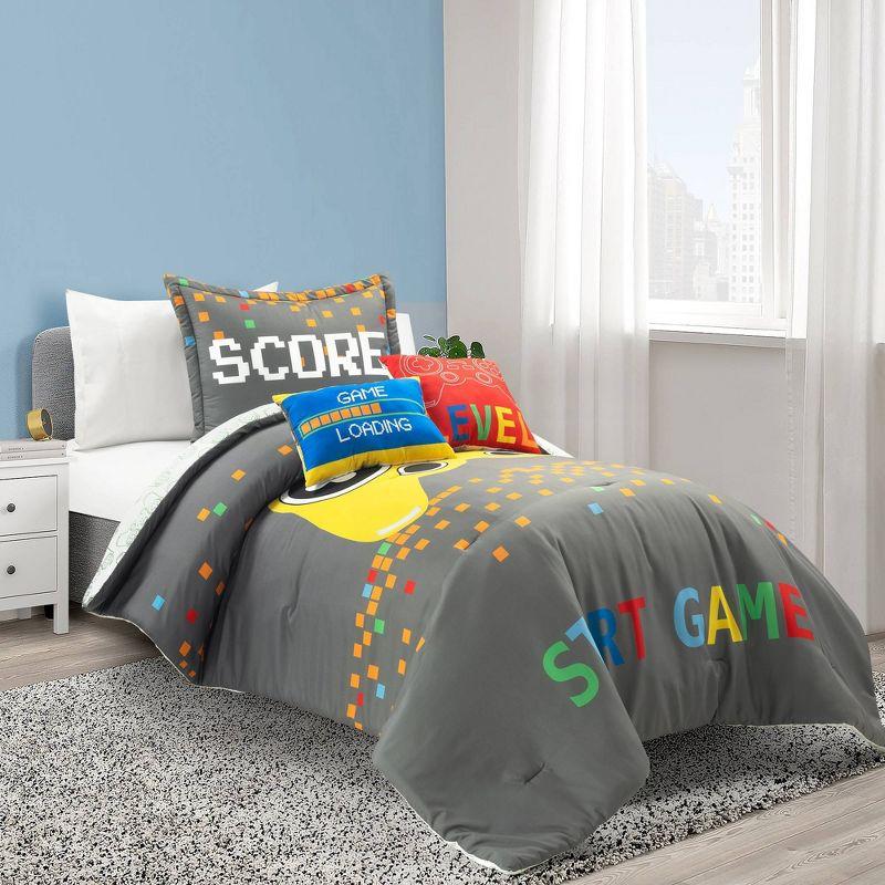 Video Games Reversible Oversized Comforter Gray (Set of 4)