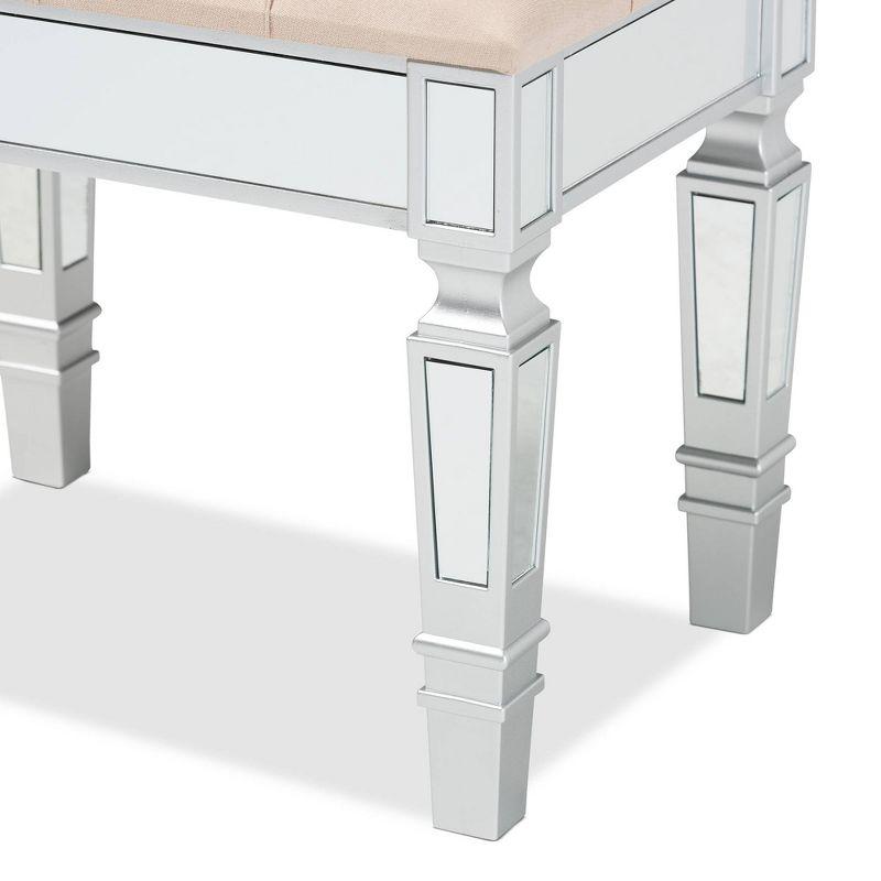 Baxton Studio Hedia Fabric Upholstered and Wood Ottoman Beige/Silver : Rectangular Footstool, Entryway Seating