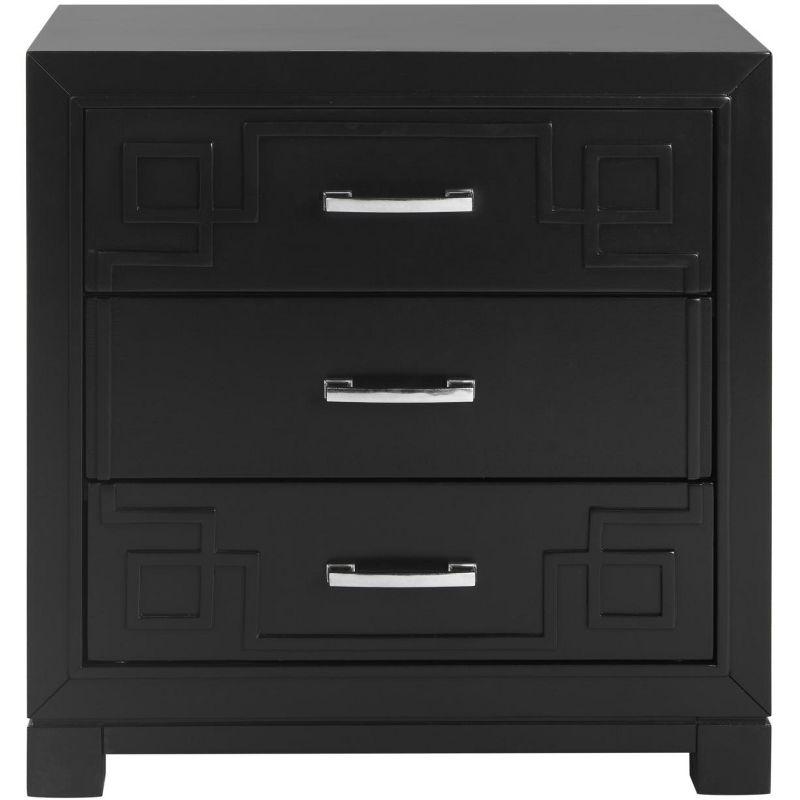 Raina 3 Drawer Greek Key Nightstand - FOX6278 - Black - Safavieh Couture