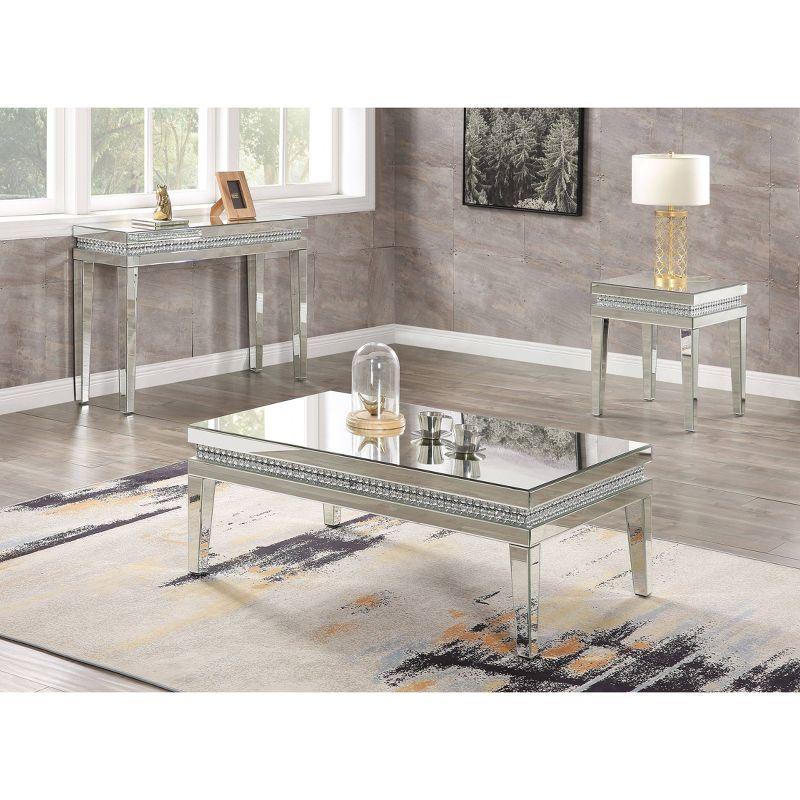 Lotus 53'' Rectangular Mirrored Wood Coffee Table with Faux Crystals