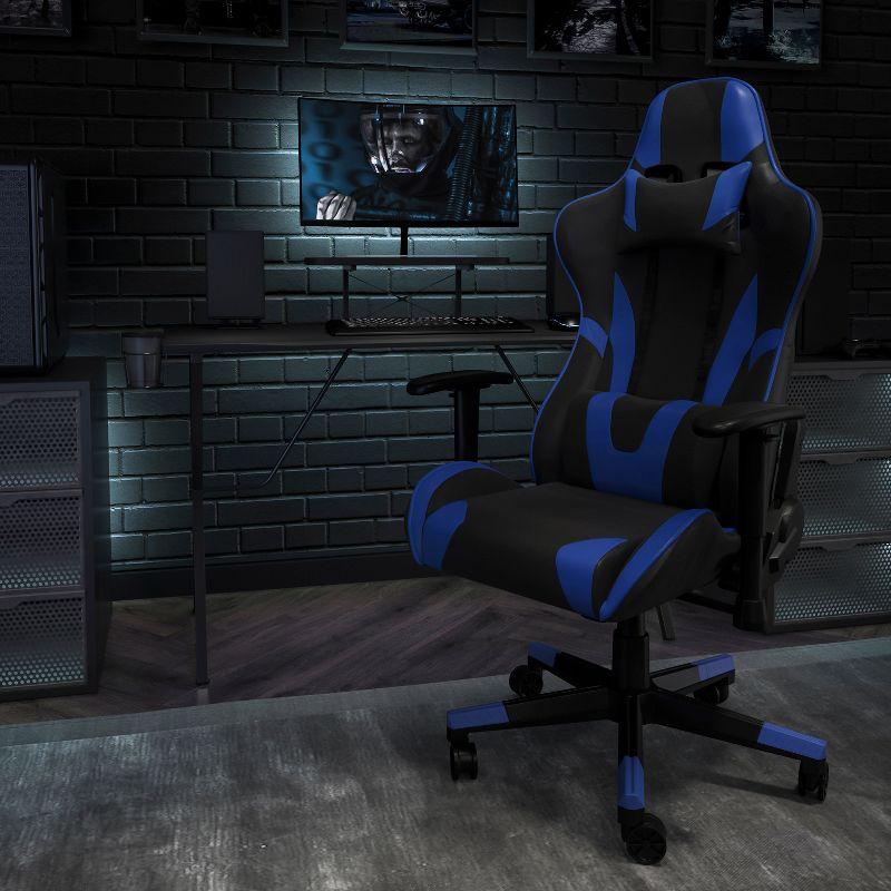 Flash Furniture X20 Gaming Chair Racing Office Ergonomic Computer PC Adjustable Swivel Chair with Reclining Back in Blue LeatherSoft