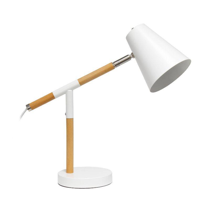 Simple Designs Wooden Pivot Desk Lamp White: ETL Listed, Adjustable Neck, Metal Shade, No Assembly Required