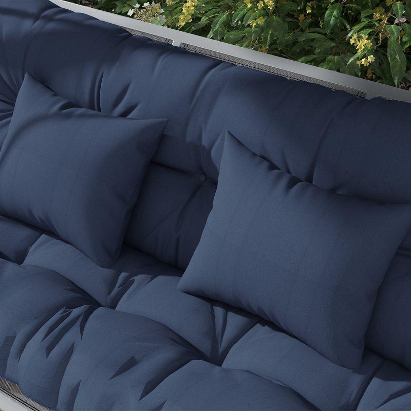 Outsunny 59" Tufted Bench Cushions & Throw Pillows, Replacement Bench Seat Pad, Back & 2 Pillows for Outdoor Furniture, Navy Blue