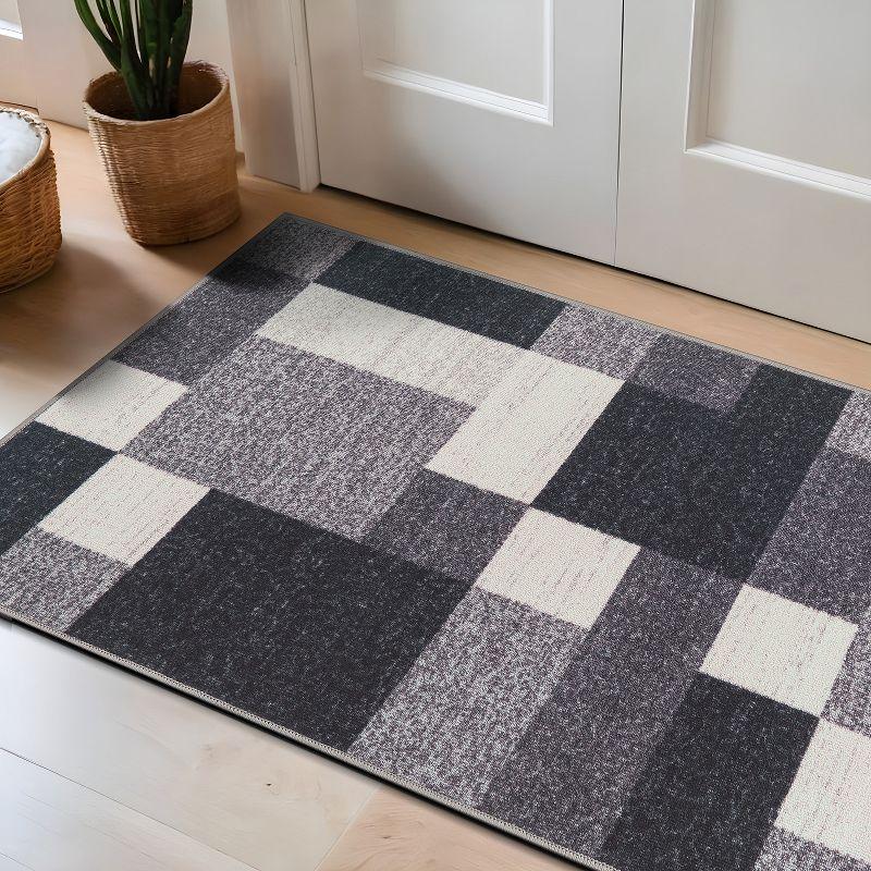 World Rug Gallery Modern Boxes Design Non-slip (Non-skid) Area Rug - Gray 2'7"x4'