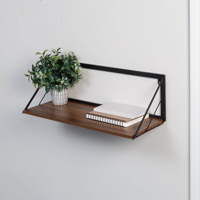 Honey-Can-Do Large Laundry Wall Shelf with Wood Walnut: 24 Inch Floating Shelf, Steel Frame, 15 lb Capacity