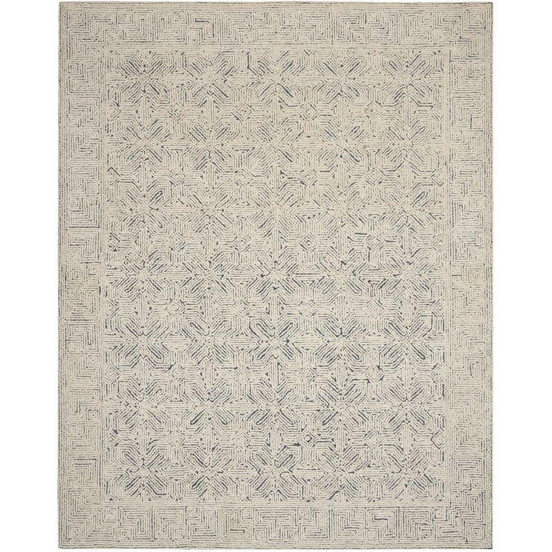 Ivory and Navy Geometric Hand-Tufted Wool Area Rug