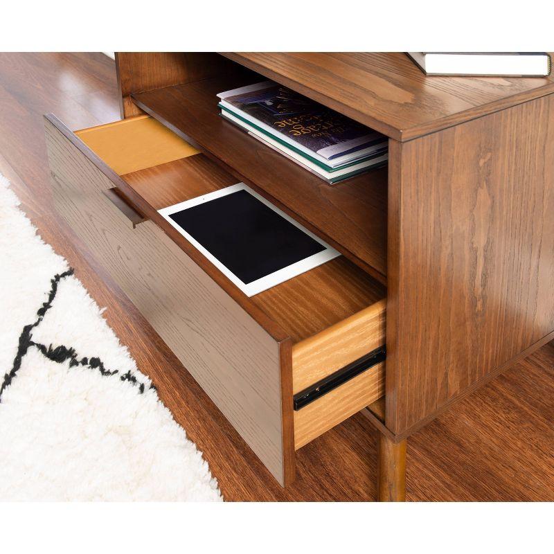 Reid Mid-Century Modern Wood 1 Drawer Nightstand Walnut - Linon: Bedside Table with Shelf & Storage